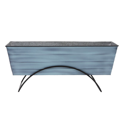 ACHLA Odette Large Flower Box Stand | Nantucket Blue Galvanized Steel and Black Wrought Iron | Patio & Balcony Container Gardening | Model C-21NB-S