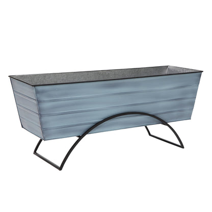 ACHLA Odette Large Flower Box Stand | Nantucket Blue Galvanized Steel and Black Wrought Iron | Patio & Balcony Container Gardening | Model C-21NB-S