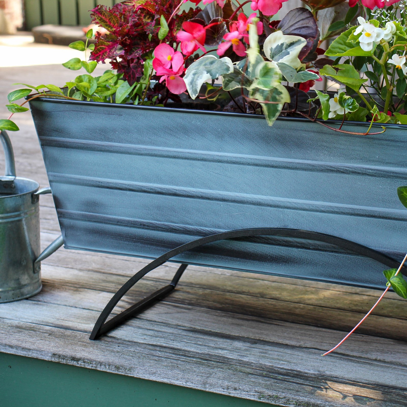 ACHLA Odette Large Flower Box Stand | Nantucket Blue Galvanized Steel and Black Wrought Iron | Patio & Balcony Container Gardening | Model C-21NB-S