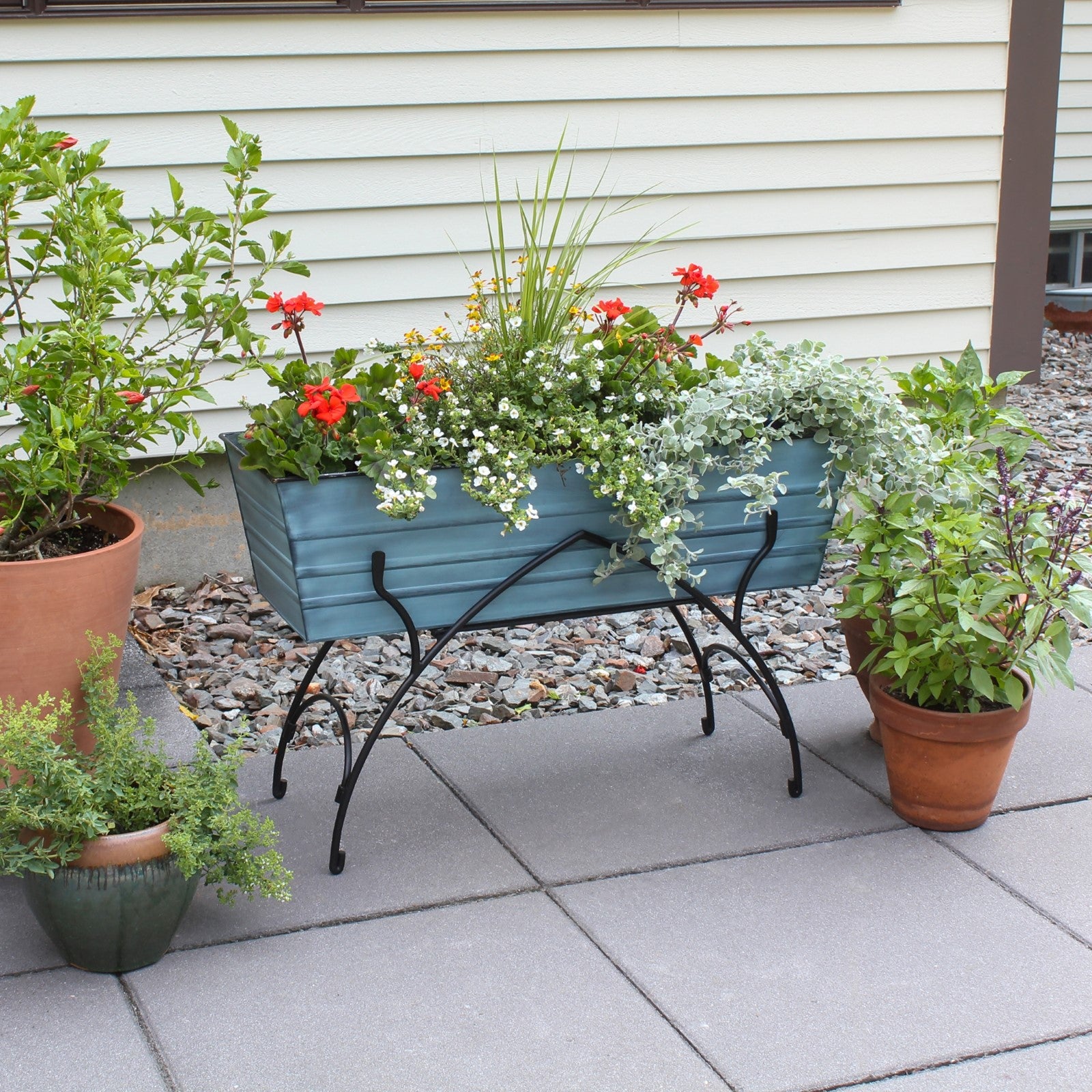 ACHLA Bella 36in Flower Box Stand | Art Deco Wrought Iron and Galvanized Steel | Patio & Deck Container Gardening | 35.25 x 11.75 x | Model C-21NB-S2