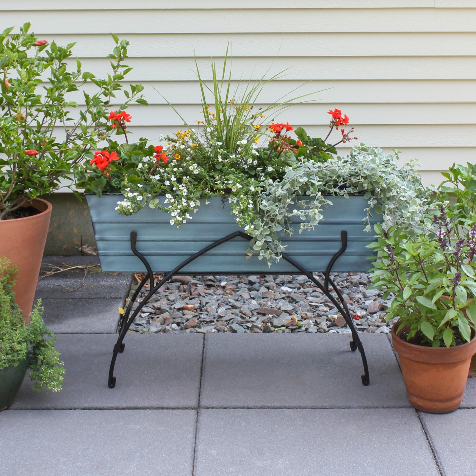 ACHLA Bella 36in Flower Box Stand | Art Deco Wrought Iron and Galvanized Steel | Patio & Deck Container Gardening | 35.25 x 11.75 x | Model C-21NB-S2