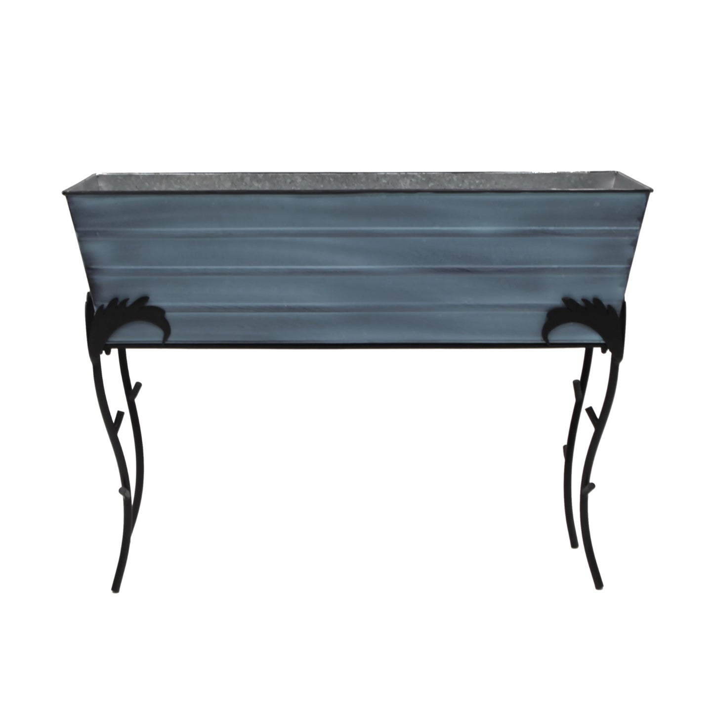ACHLA Flora 35in Large Flower Box Stand | Nantucket Blue Galvanized Steel & Black Wrought Iron | Patio & Balcony Container Gardening | Model C-21NB-S3
