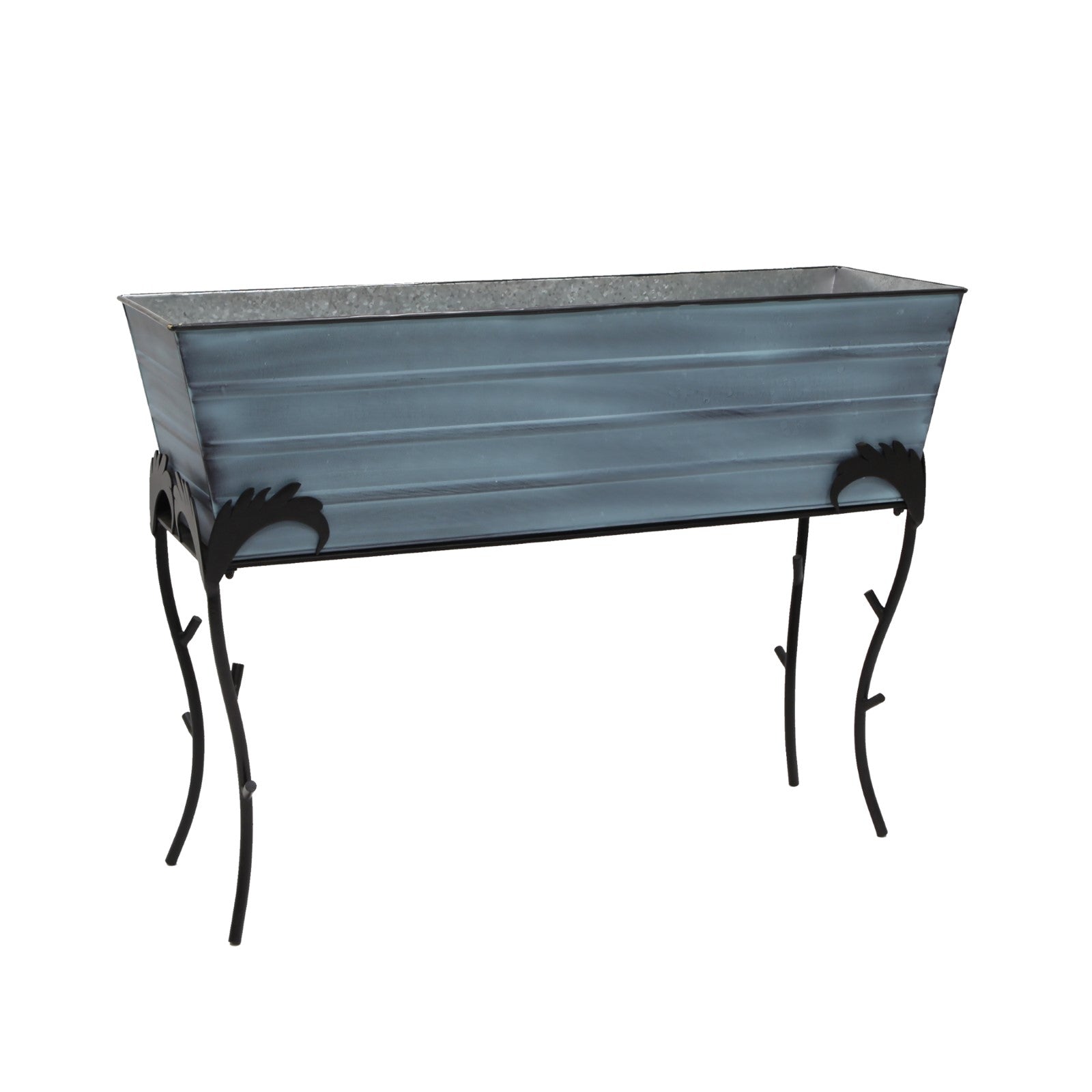ACHLA Flora 35in Large Flower Box Stand | Nantucket Blue Galvanized Steel & Black Wrought Iron | Patio & Balcony Container Gardening | Model C-21NB-S3