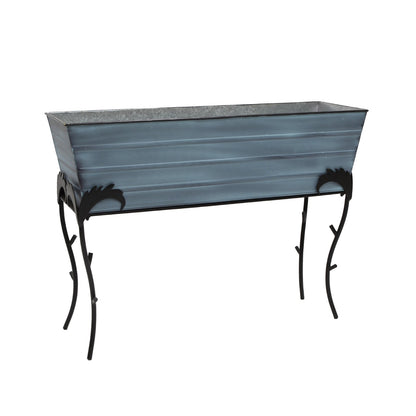 ACHLA Flora 35in Large Flower Box Stand | Nantucket Blue Galvanized Steel & Black Wrought Iron | Patio & Balcony Container Gardening | Model C-21NB-S3