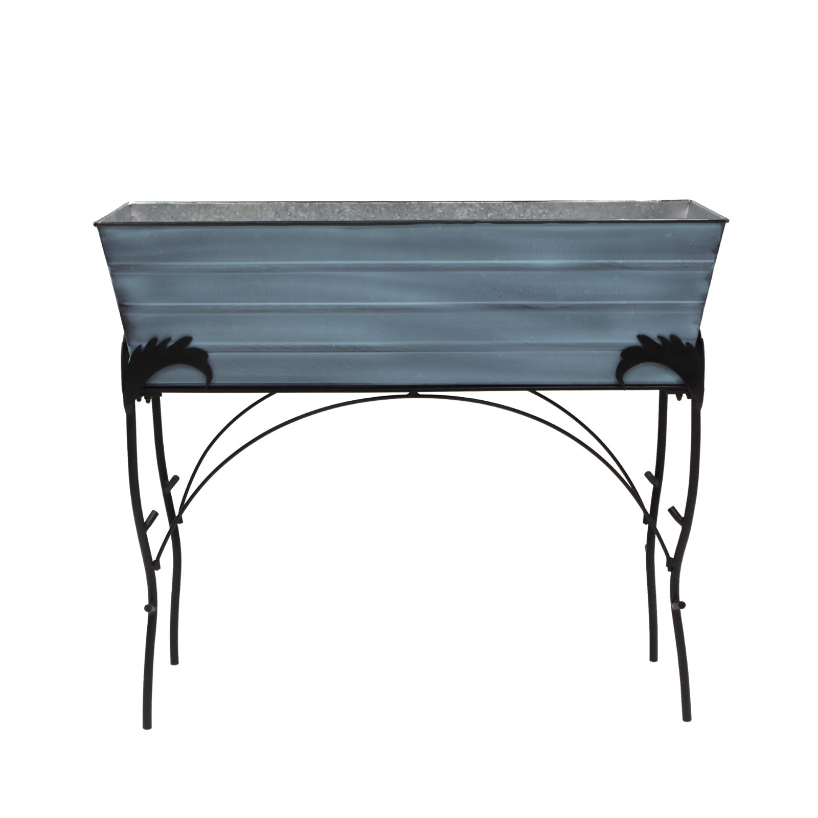 ACHLA Large 30in Flower Box Stand | Nantucket Blue Galvanized Steel and Black Wrought Iron | Patio & Balcony Container Gardening | Model C-21NB-S4