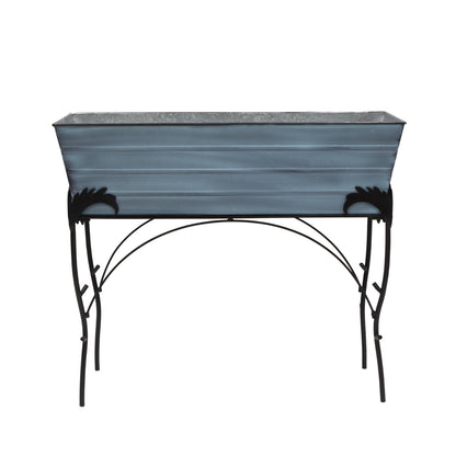 ACHLA Large 30in Flower Box Stand | Nantucket Blue Galvanized Steel and Black Wrought Iron | Patio & Balcony Container Gardening | Model C-21NB-S4
