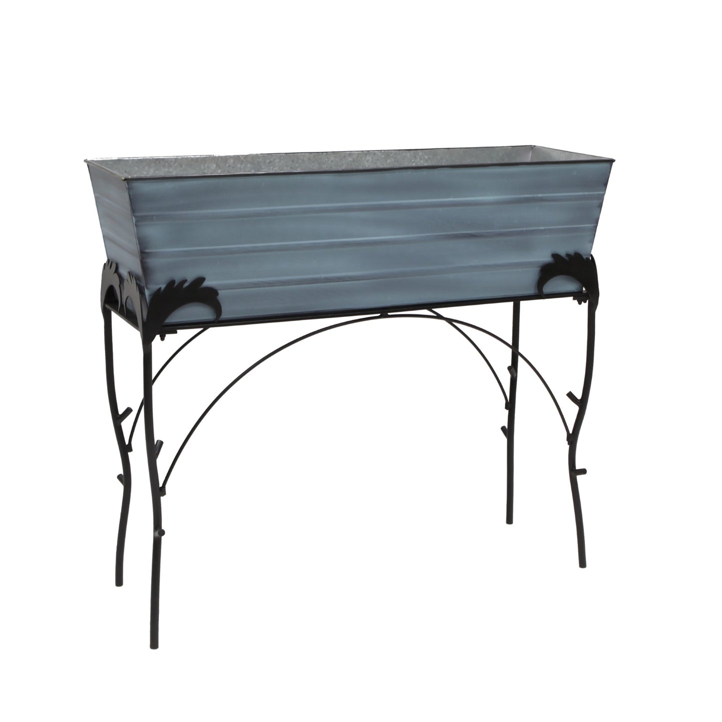 ACHLA Large 30in Flower Box Stand | Nantucket Blue Galvanized Steel and Black Wrought Iron | Patio & Balcony Container Gardening | Model C-21NB-S4