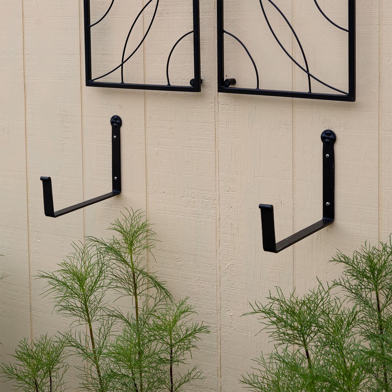 ACHLA Large Flower Box with Wall Brackets | Nantucket Blue Galvanized Steel and Black Wrought Iron | Front Porch & Balcony Container | Model C-21NB-WM