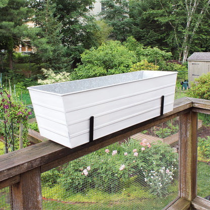 ACHLA Galvanized Steel Large Flower Box Planter | Cape Cod White Rolled Edge | Window Box & Balcony Container Garden | Model C-21W