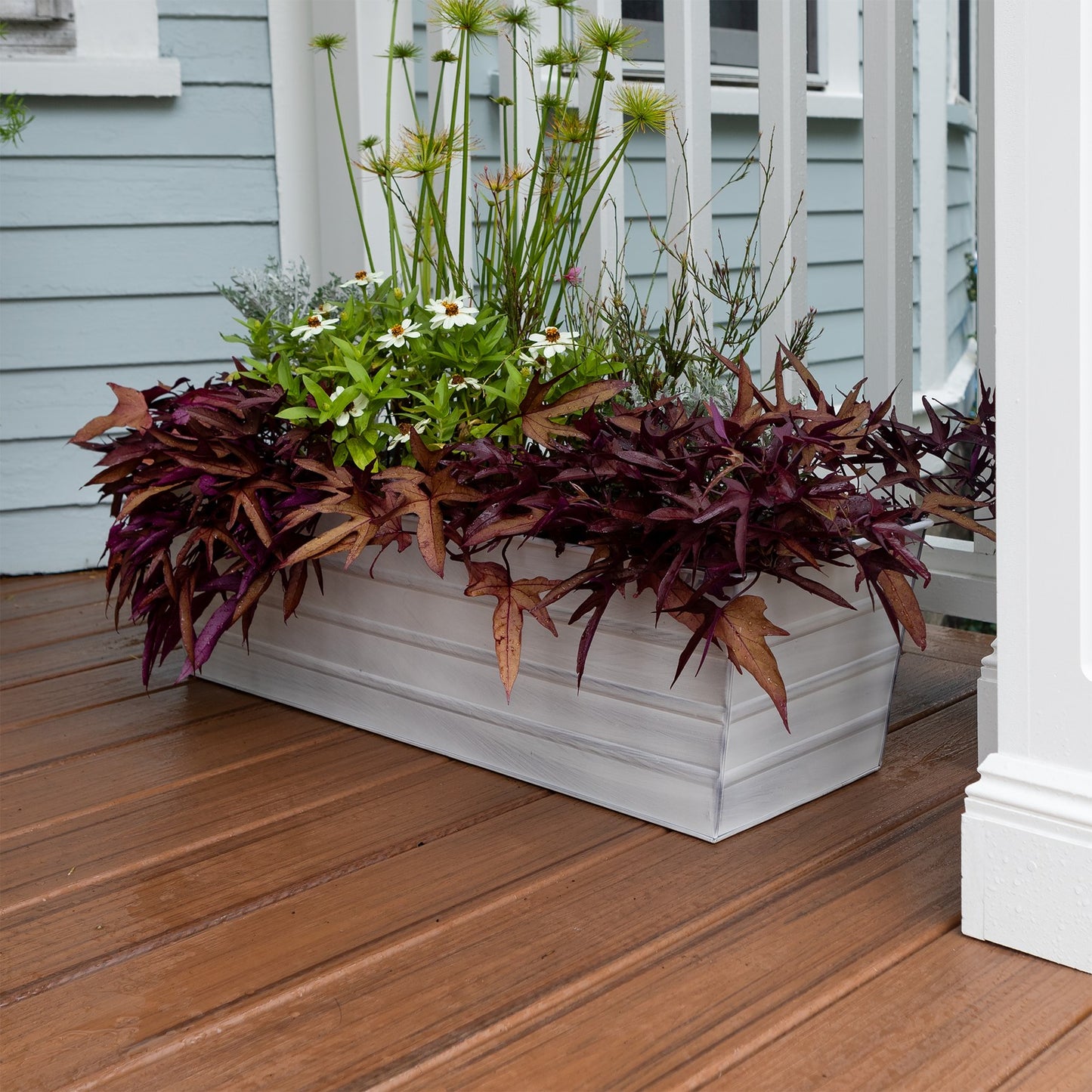 ACHLA Galvanized Steel Large Flower Box Planter | Cape Cod White Rolled Edge | Window Box & Balcony Container Garden | Model C-21W