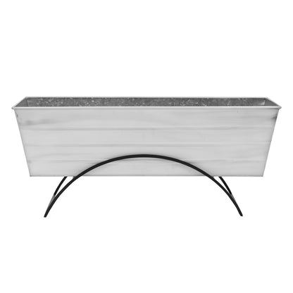 ACHLA Odette Large Flower Box Stand | Cape Cod White Galvanized Steel and Black Wrought Iron | Patio & Balcony Container Gardening | Model C-21W-S