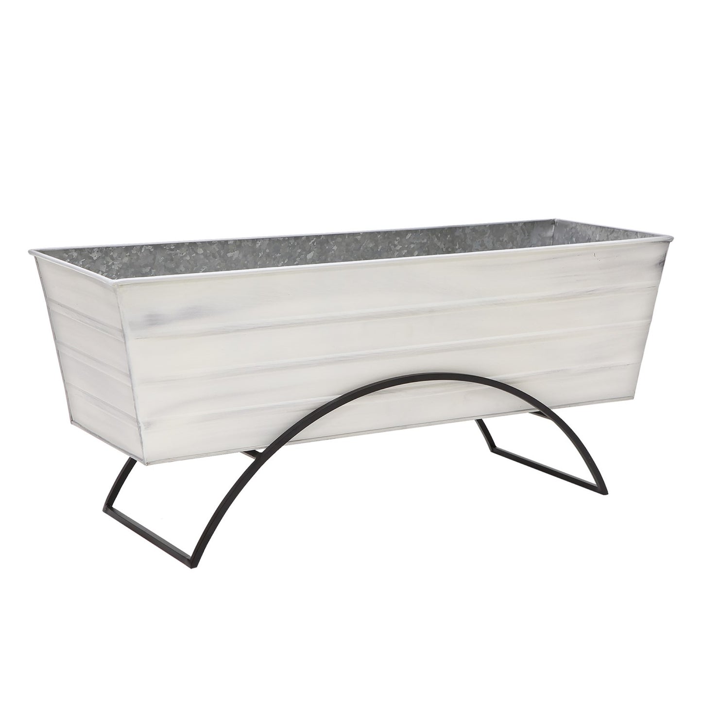 ACHLA Odette Large Flower Box Stand | Cape Cod White Galvanized Steel and Black Wrought Iron | Patio & Balcony Container Gardening | Model C-21W-S