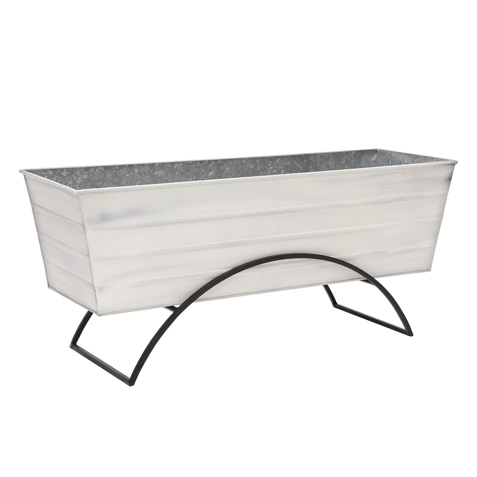 ACHLA Odette Large Flower Box Stand | Cape Cod White Galvanized Steel and Black Wrought Iron | Patio & Balcony Container Gardening | Model C-21W-S