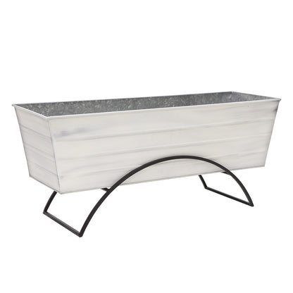 ACHLA Odette Large Flower Box Stand | Cape Cod White Galvanized Steel and Black Wrought Iron | Patio & Balcony Container Gardening | Model C-21W-S