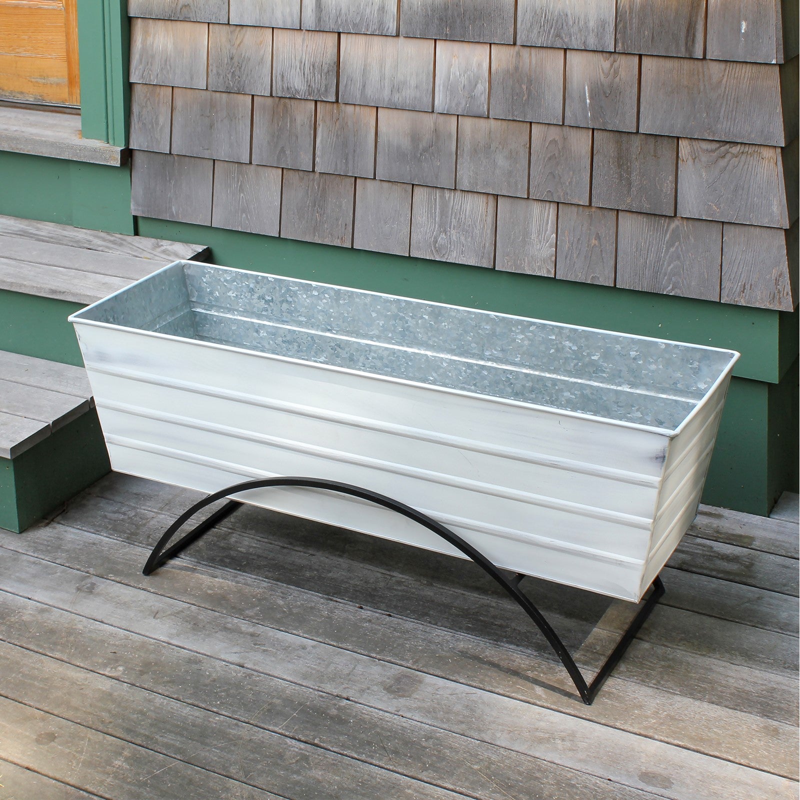 ACHLA Odette Large Flower Box Stand | Cape Cod White Galvanized Steel and Black Wrought Iron | Patio & Balcony Container Gardening | Model C-21W-S