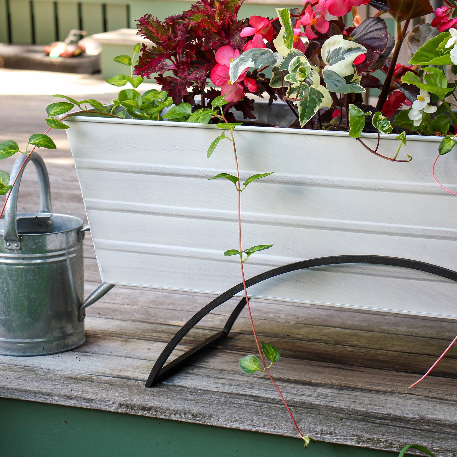 ACHLA Odette Large Flower Box Stand | Cape Cod White Galvanized Steel and Black Wrought Iron | Patio & Balcony Container Gardening | Model C-21W-S
