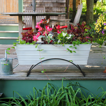 ACHLA Odette Large Flower Box Stand | Cape Cod White Galvanized Steel and Black Wrought Iron | Patio & Balcony Container Gardening | Model C-21W-S