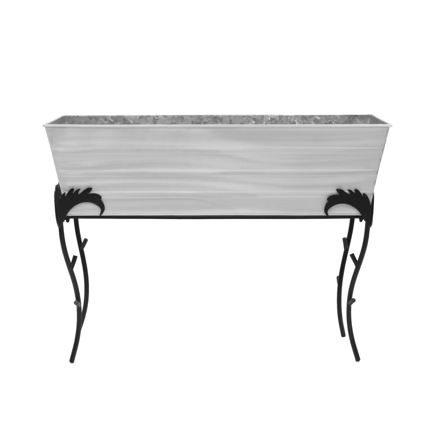 ACHLA Large 25in Flower Box Stand | Cape Cod White Galvanized Steel and Black Wrought Iron | Patio & Balcony Container Gardening | Model C-21W-S3