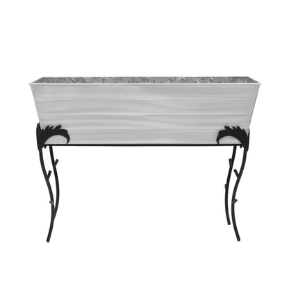 ACHLA Large 25in Flower Box Stand | Cape Cod White Galvanized Steel and Black Wrought Iron | Patio & Balcony Container Gardening | Model C-21W-S3