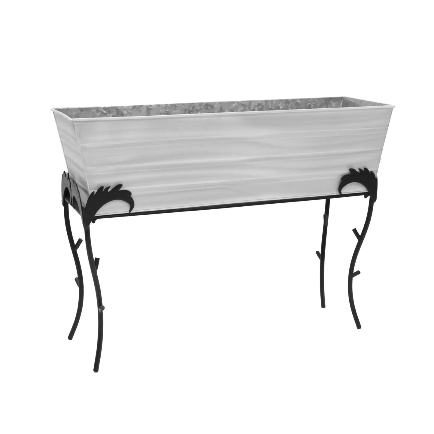 ACHLA Large 25in Flower Box Stand | Cape Cod White Galvanized Steel and Black Wrought Iron | Patio & Balcony Container Gardening | Model C-21W-S3