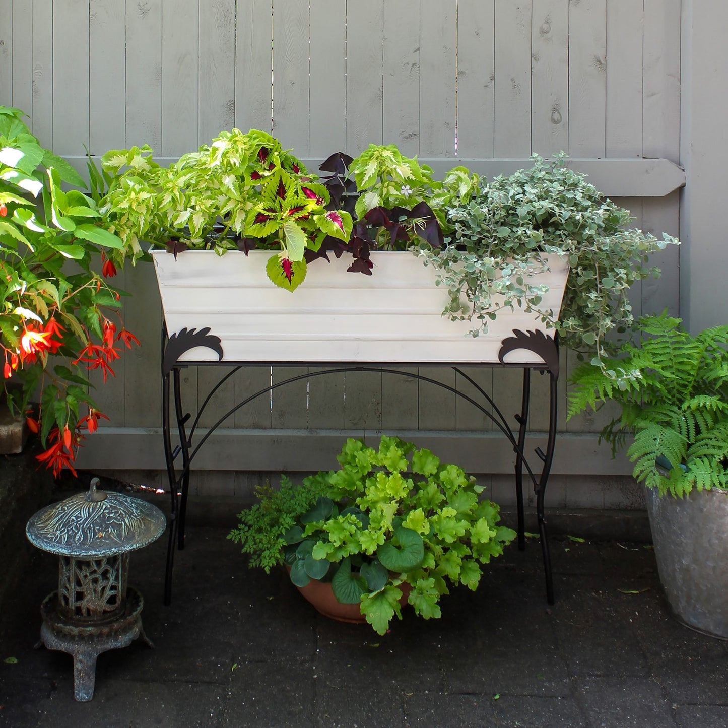 ACHLA Cape Cod White 30in Flower Box Stand | Galvanized Steel Planter on Wrought Iron Frame | Patio & Balcony Container Gardening | Model C-21W-S4