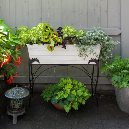 ACHLA Cape Cod White 30in Flower Box Stand | Galvanized Steel Planter on Wrought Iron Frame | Patio & Balcony Container Gardening | Model C-21W-S4