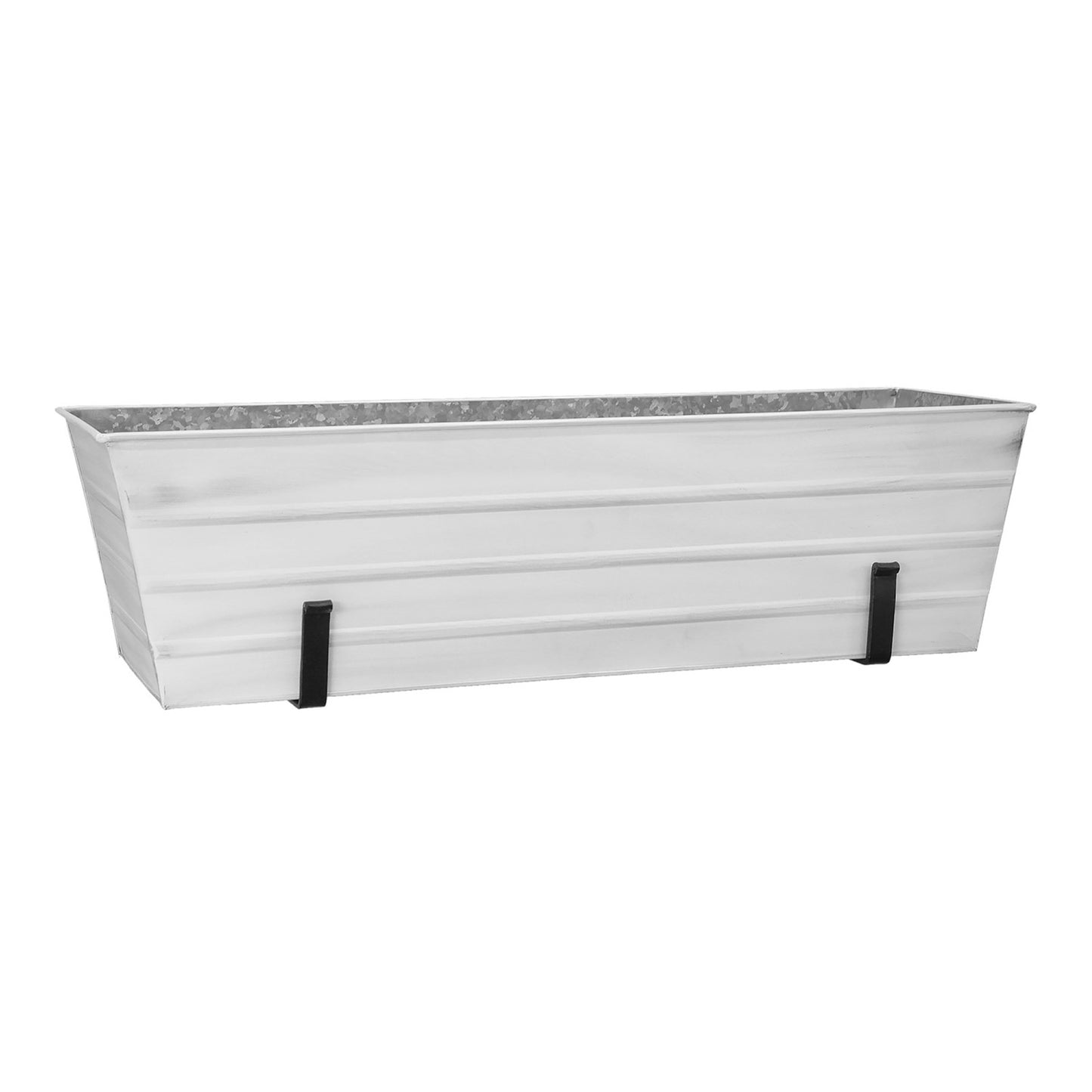 ACHLA Large Flower Box with Wall Brackets | Cape Cod White Galvanized Steel and Black Wrought Iron | Front Porch & Balcony Planter | Model C-21W-WM