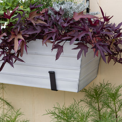 ACHLA Large Flower Box with Wall Brackets | Cape Cod White Galvanized Steel and Black Wrought Iron | Front Porch & Balcony Planter | Model C-21W-WM