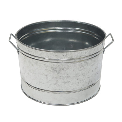 ACHLA Round Steel Tub 16in | Galvanized Farmhouse Style | Beverage Chiller, Log Holder & Plant Container | 16 x 16 x 11 in | Model C-50