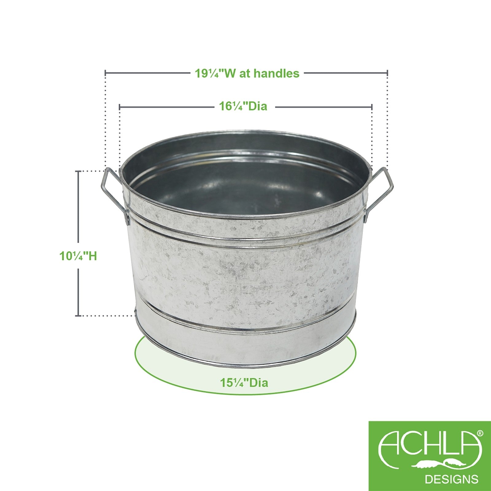 ACHLA Round Steel Tub 16in | Galvanized Farmhouse Style | Beverage Chiller, Log Holder & Plant Container | 16 x 16 x 11 in | Model C-50
