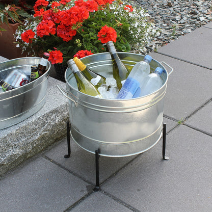 ACHLA Round Steel Tub 16in | Galvanized Farmhouse Style | Beverage Chiller, Log Holder & Plant Container | 16 x 16 x 11 in | Model C-50