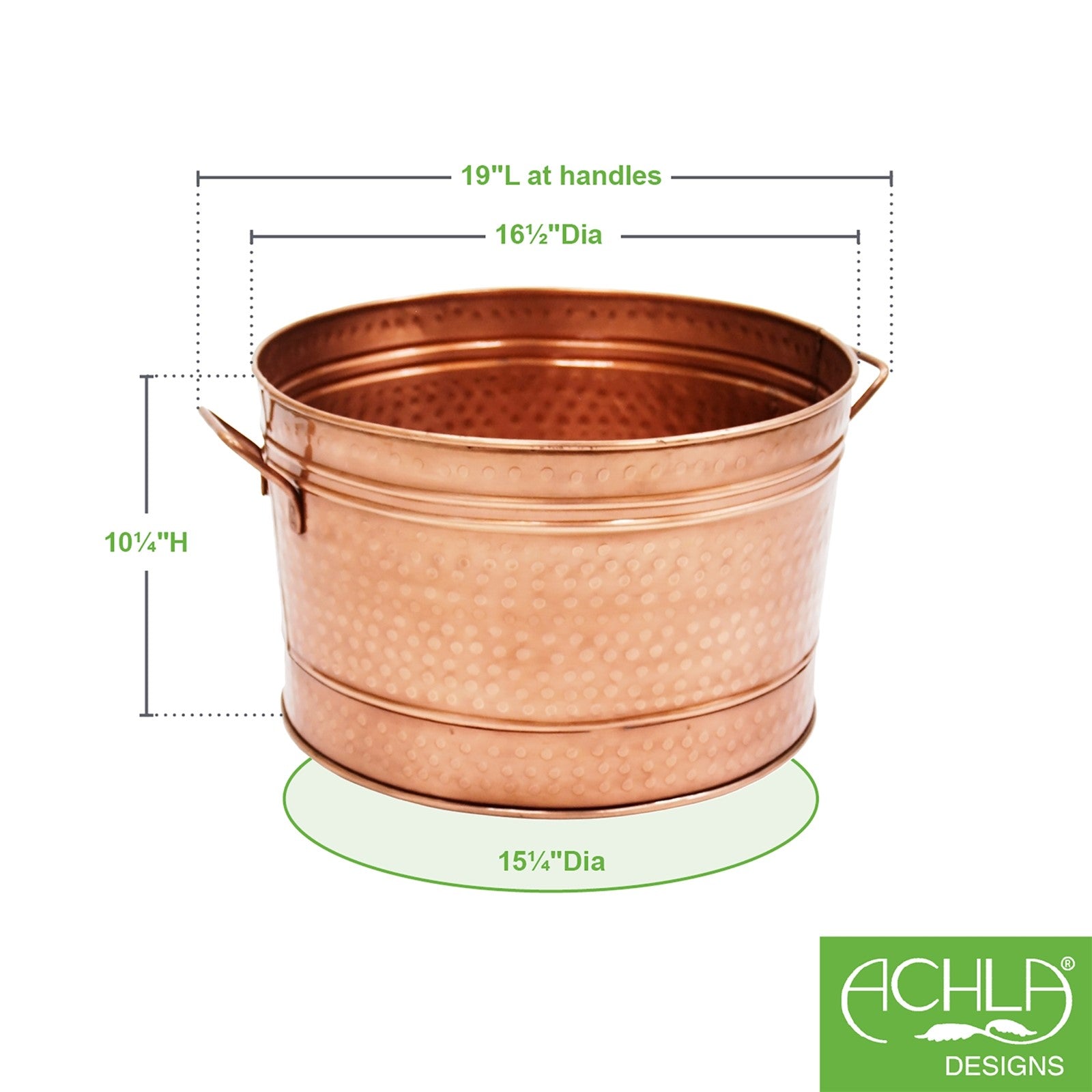 ACHLA Round Steel Tub 16in | Copper Plated Farmhouse Style | Wine Chiller & Log Holder | 16 x 16 x 11 in | Model C-50C