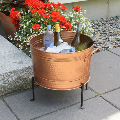 ACHLA Round Steel Tub 16in | Copper Plated Farmhouse Style | Wine Chiller & Log Holder | 16 x 16 x 11 in | Model C-50C