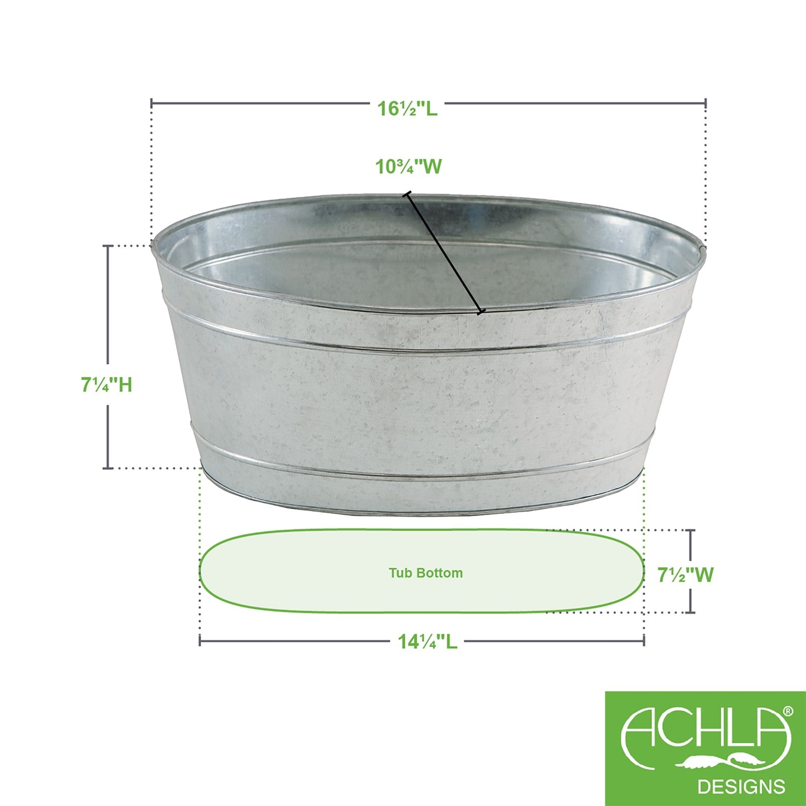 ACHLA Small Oval Galvanized Tub | Rustic Steel Ice Bucket & Planter | Patio & Garden Party | 11 x 16 x 7 in | Model C-51M
