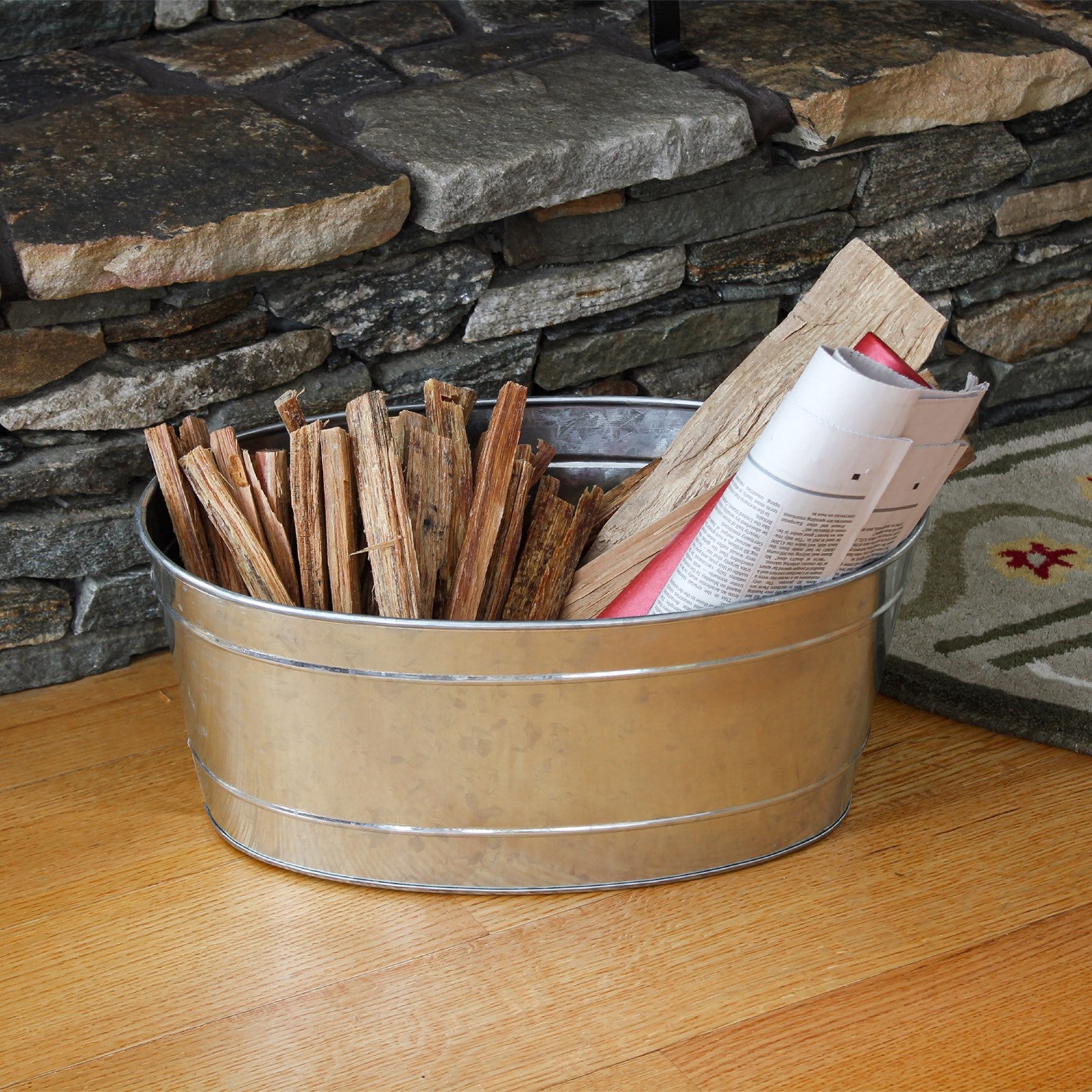 ACHLA Small Oval Galvanized Tub | Rustic Steel Ice Bucket & Planter | Patio & Garden Party | 11 x 16 x 7 in | Model C-51M