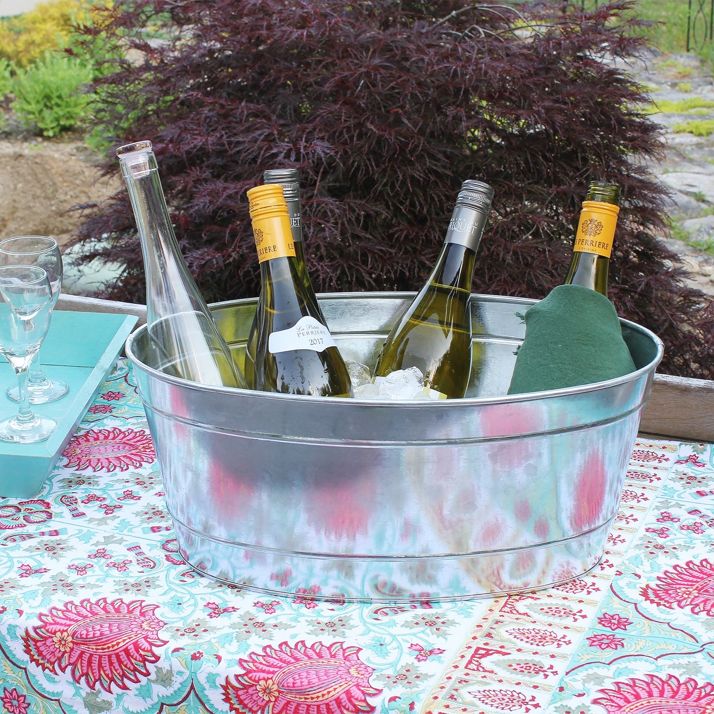 ACHLA Small Oval Galvanized Tub | Rustic Steel Ice Bucket & Planter | Patio & Garden Party | 11 x 16 x 7 in | Model C-51M