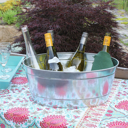 ACHLA Small Oval Galvanized Tub | Rustic Steel Ice Bucket & Planter | Patio & Garden Party | 11 x 16 x 7 in | Model C-51M