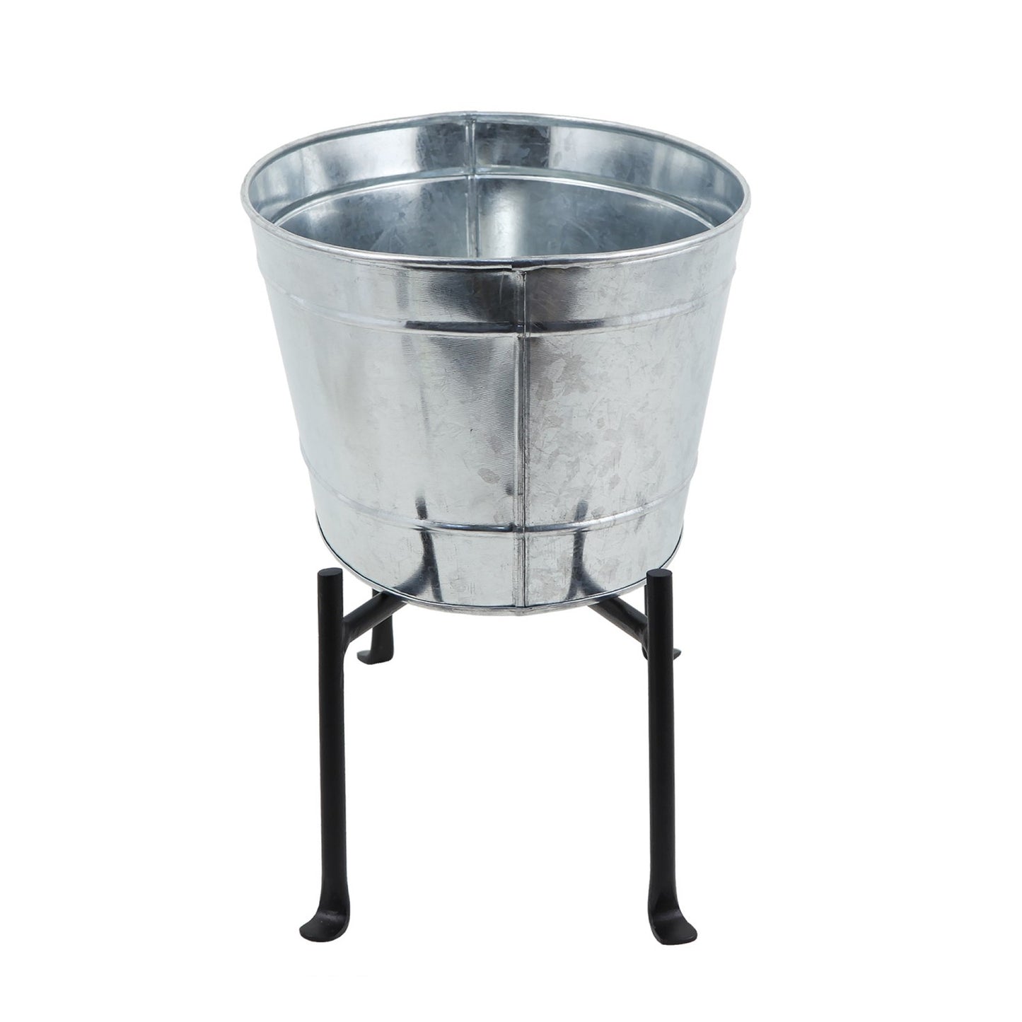 ACHLA Mini Oval Galvanized Tub with Folding Stand | Steel and Black Powdercoat Wrought Iron | Patio Beverage Chiller & Container | Model C-51M-S1