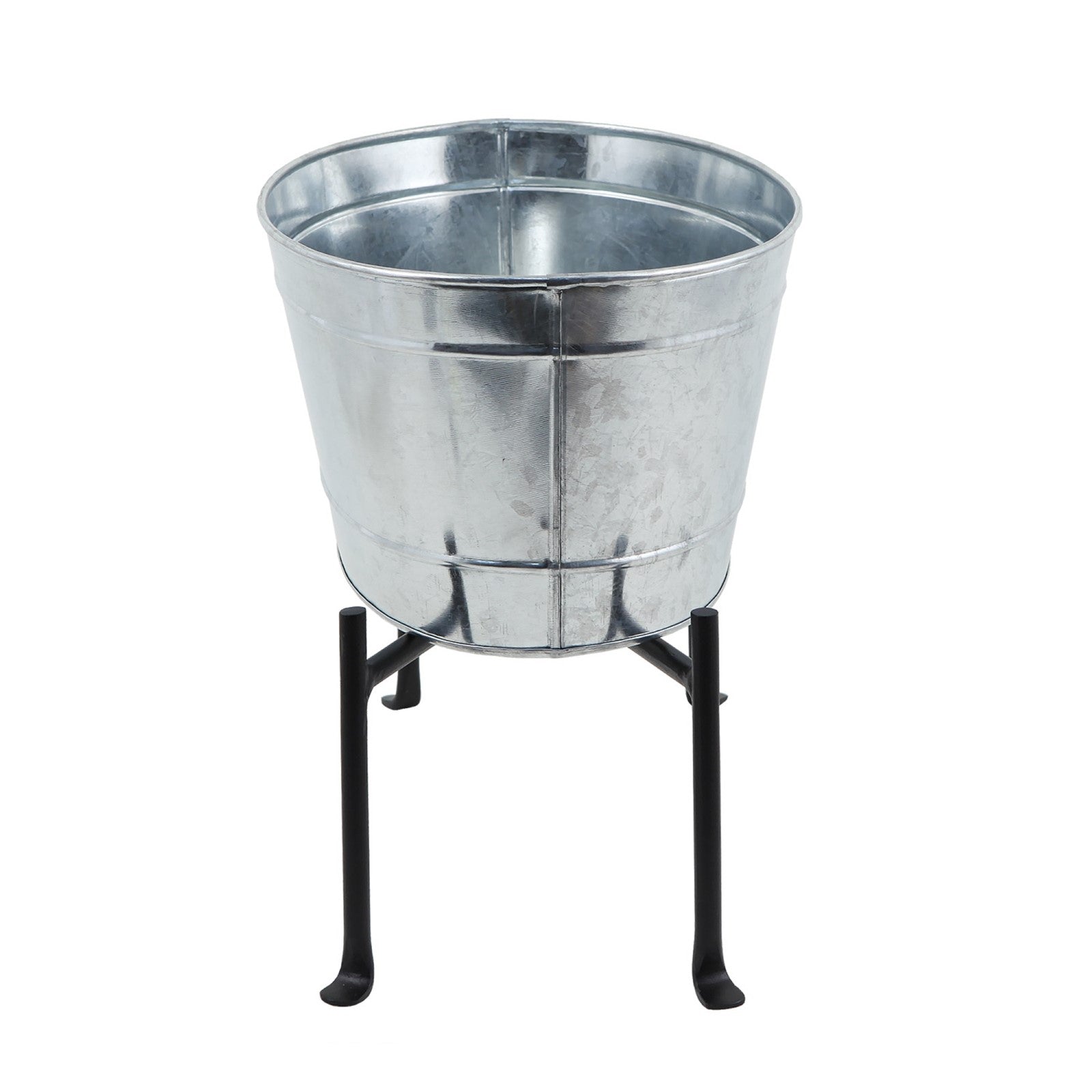 ACHLA Mini Oval Galvanized Tub with Folding Stand | Steel and Black Powdercoat Wrought Iron | Patio Beverage Chiller & Container | Model C-51M-S1