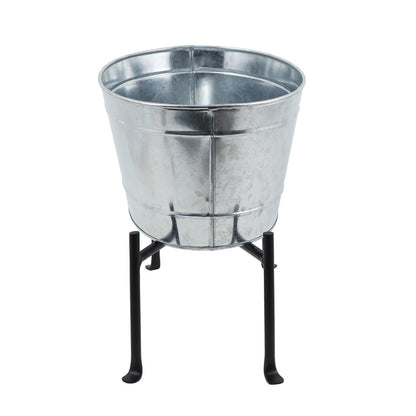 ACHLA Mini Oval Galvanized Tub with Folding Stand | Steel and Black Powdercoat Wrought Iron | Patio Beverage Chiller & Container | Model C-51M-S1