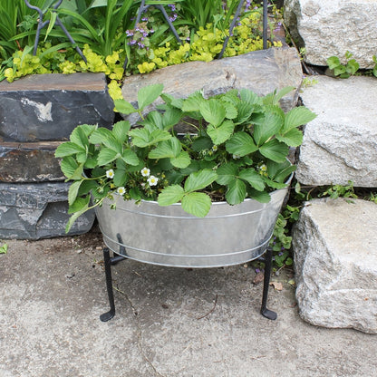 ACHLA Mini Oval Galvanized Tub with Folding Stand | Steel and Black Powdercoat Wrought Iron | Patio Beverage Chiller & Container | Model C-51M-S1