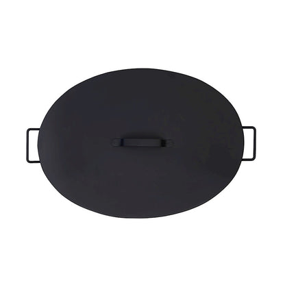 ACHLA Oval Tub with Lid | Black Powder-Coated Steel Farmhouse Log Bin | Fireplace Hearth & Wood Stove Storage | 21 x 15 x 9 in | Model C-51MC