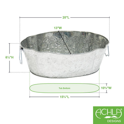 ACHLA Embossed Tub C-52 | Galvanized Steel Log Carrier | Fireplace & Hearth Wood Storage | 20 x 13 x 6.5 in | Model C-52