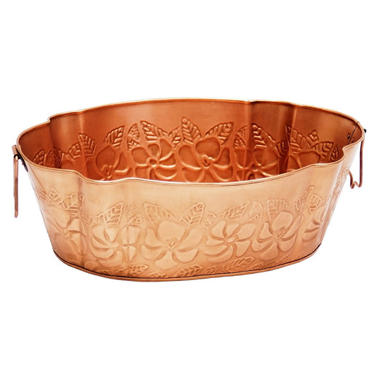 ACHLA Embossed Tub C-52C | Scalloped Copper Steel Log Carrier | Fireplace & Hearth Wood Storage | 20 x 13 x 6.5 in | Model C-52C