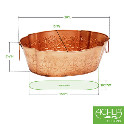 ACHLA Embossed Tub C-52C | Scalloped Copper Steel Log Carrier | Fireplace & Hearth Wood Storage | 20 x 13 x 6.5 in | Model C-52C