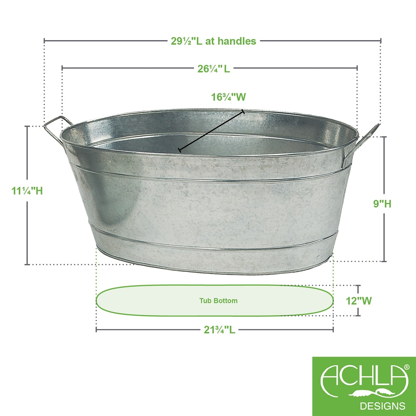 ACHLA Large Oval Galvanized Steel Tub 30.5in | Rustic Farmhouse Log Rack & Planter | Entryway, Porch & Outdoor Use | 30.5 x 15 x 9.5 in | Model C-55