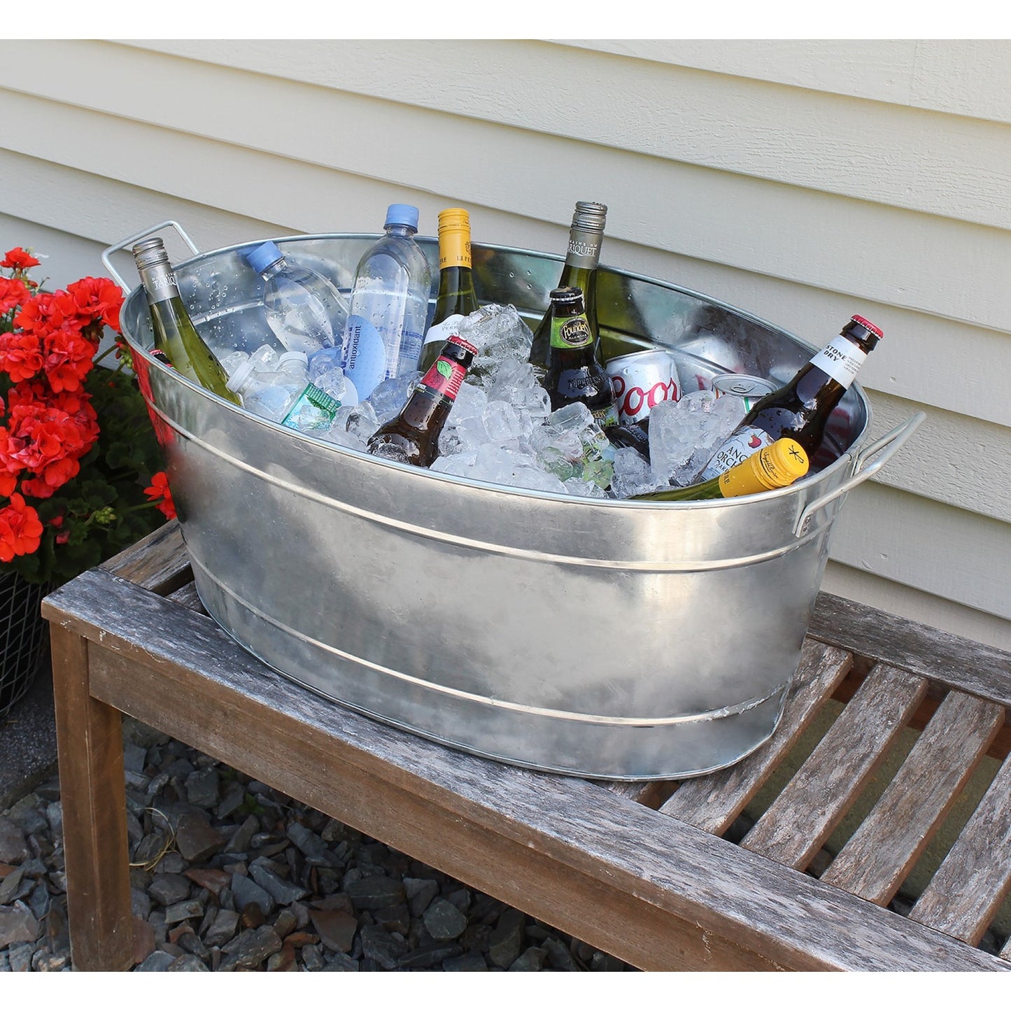 ACHLA Large Oval Galvanized Steel Tub 30.5in | Rustic Farmhouse Log Rack & Planter | Entryway, Porch & Outdoor Use | 30.5 x 15 x 9.5 in | Model C-55
