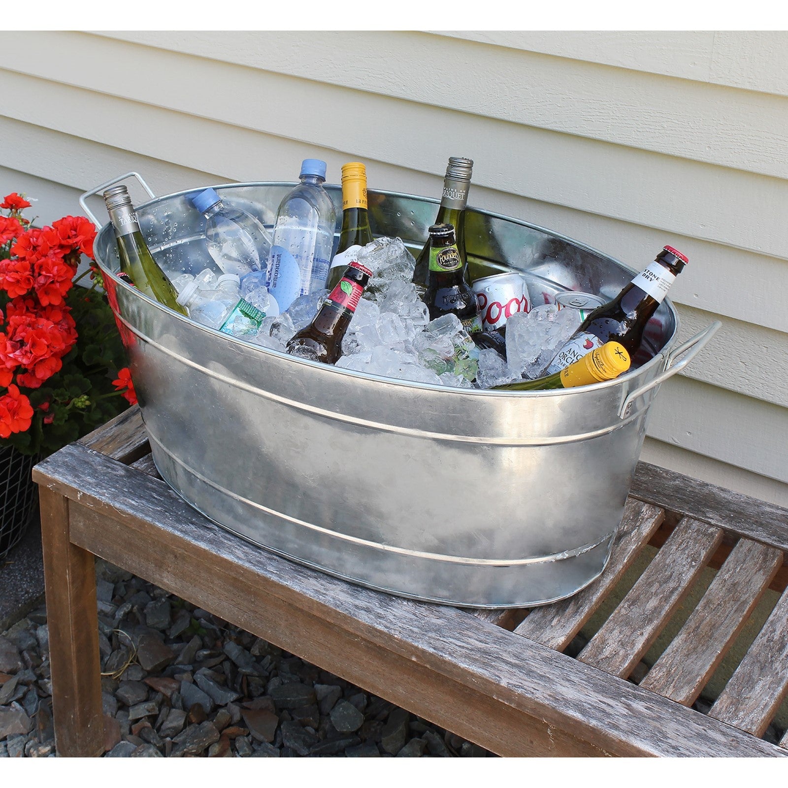 ACHLA Large Oval Galvanized Steel Tub 30.5in | Rustic Farmhouse Log Rack & Planter | Entryway, Porch & Outdoor Use | 30.5 x 15 x 9.5 in | Model C-55