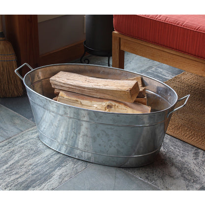 ACHLA Large Oval Galvanized Steel Tub 30.5in | Rustic Farmhouse Log Rack & Planter | Entryway, Porch & Outdoor Use | 30.5 x 15 x 9.5 in | Model C-55