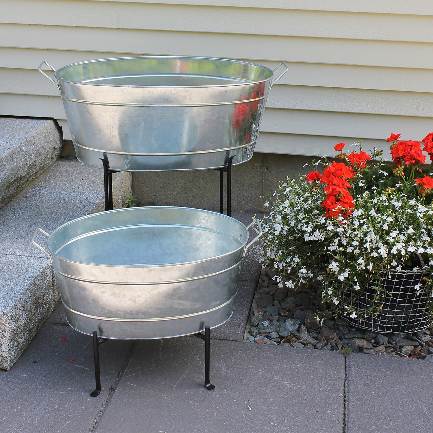 ACHLA Large Oval Galvanized Steel Tub 30.5in | Rustic Farmhouse Log Rack & Planter | Entryway, Porch & Outdoor Use | 30.5 x 15 x 9.5 in | Model C-55